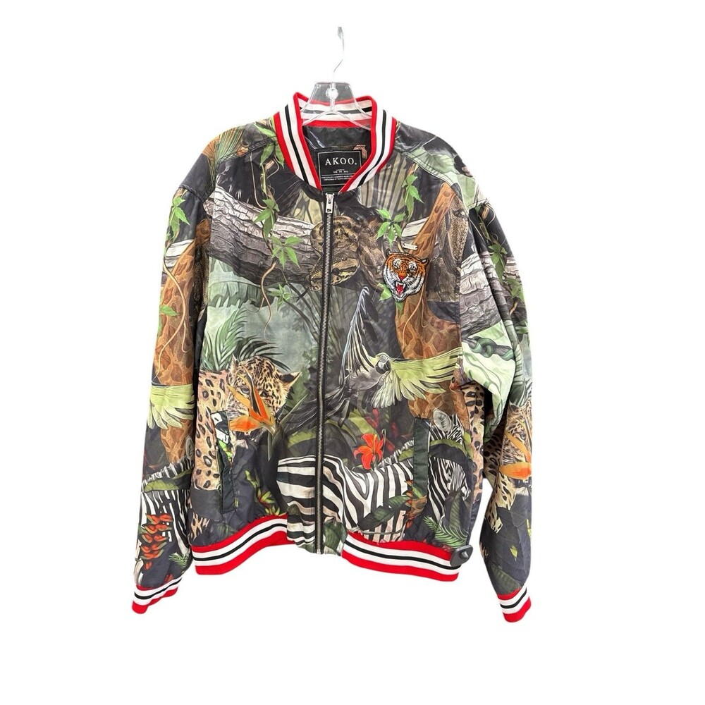 Y2K AKOO Men’s Vintage Varsity Track Style Full Zip Jacket 2X Tiger Jungle